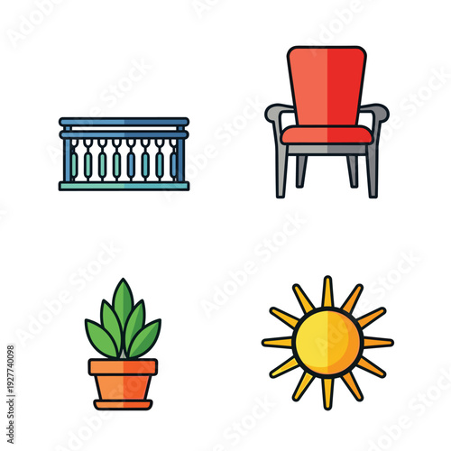 Colorful Home and Outdoor Vector Icon Set Illustration.
