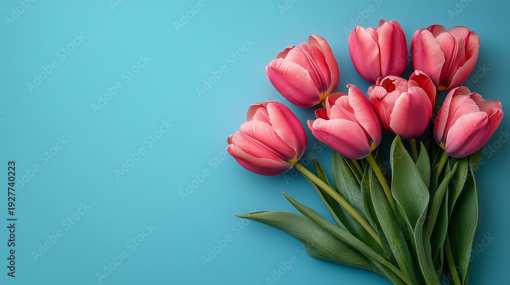 Obraz premium Pink tulips with gift. Mothers Day, Valentines Day, Birthday
