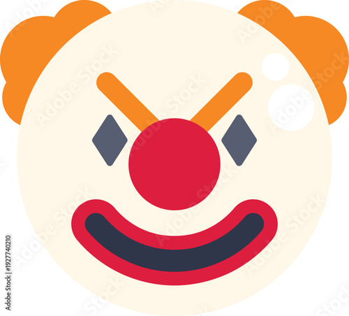 Cartoon drawing of a disgruntled clown face with a red nose and orange hair