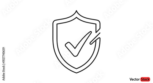 Simple line art shield icon with checkmark symbolizing security and approval.