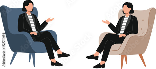 Business women meeting in armchairs professional consultation discussion corporate communication flat vector illustration