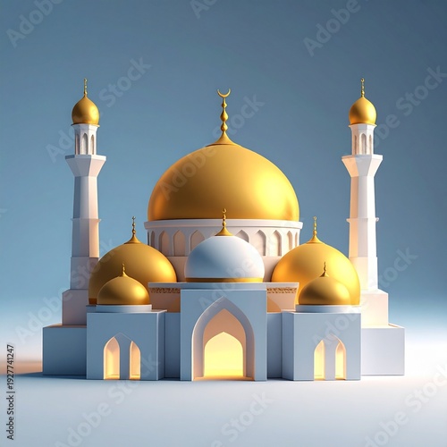 Elegant Golden Dome Mosque Architecture with Minarets.