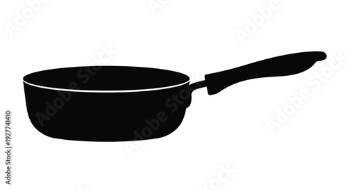 A simple black silhouette of a frying pan with a long handle