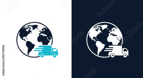 Global logistics truck and van vector illustration flat designBlue icon set - Modern style icon - Vector icon set - Glyph and solid icon set - Icon vector - Flat Design Icon - line icon set