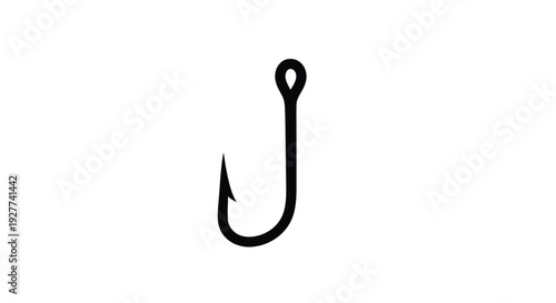 Simple black outline of a curved fishing hook on a white background