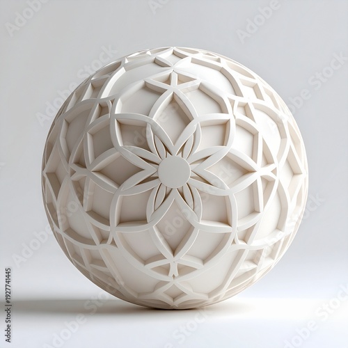 Intricate Geometric Sphere Sculpture with Starburst Pattern.