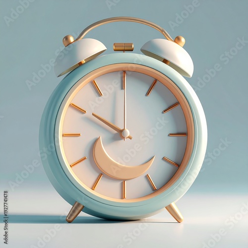 Cute Alarm Clock with Smiling Moon Face Design.