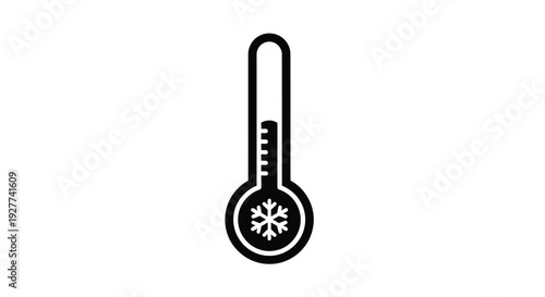 A simple black outline of a thermometer displaying a freezing temperature