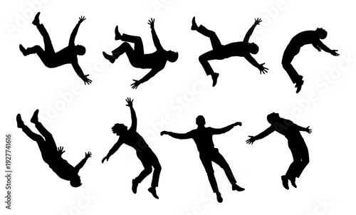 Man falling silhouette, falling people, fall into depression, a mental disorder