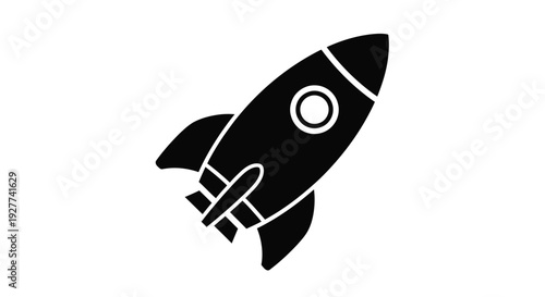 Simple black silhouette of a rocket ship angled for launch
