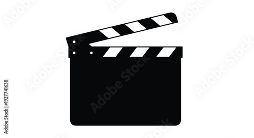 A black and white clapperboard illustration signifying film and video production