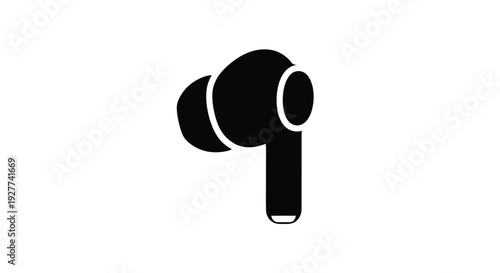 Simple black silhouette of a modern wireless earbud or headphone