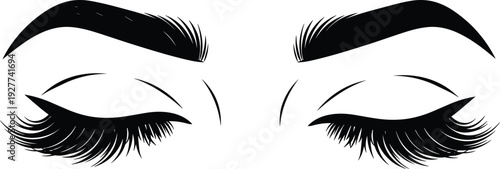 Closed female eyes with long eyelashes bold eyebrows and eyeliner beauty makeup salon logo vector illustration