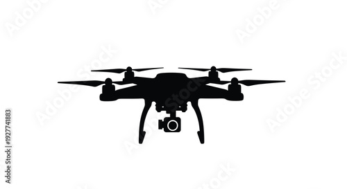 Silhouette of a modern quadcopter drone with a camera attached