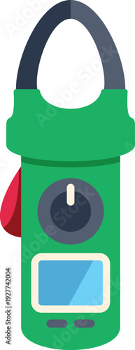 Clamp meter measuring electrical current and voltage displaying results