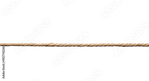 pristine, tightly woven, earthy brown natural jute twine, highly textured and tautly stretched horizontally on a uniform transparent background. concept of organic purity and strength