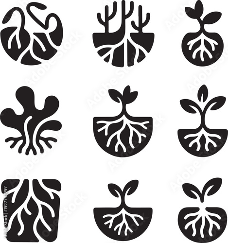 Geometric Plant Root Growth Icons