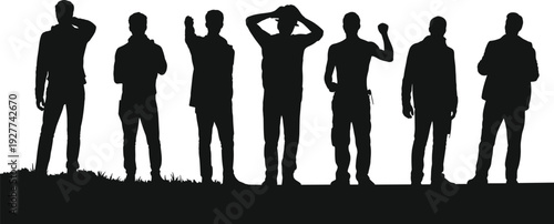 Security Guard Silhouette Team Set, Professional Protection Officers Standing with Equipment Isolated Law Enforcement Flat Vector Illustration Collection