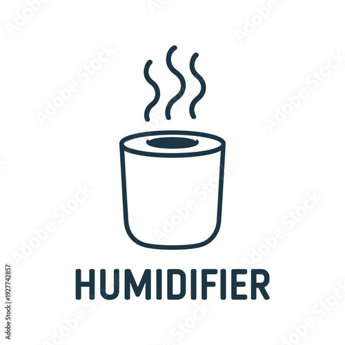 Simple line drawing of a humidifier with rising steam labeled clearly