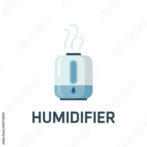 A flat vector illustration of a modern blue humidifier with steam