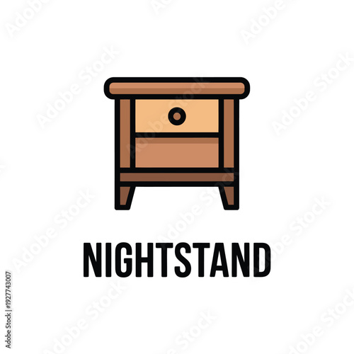 Simple cartoon illustration of a wooden nightstand with a drawer