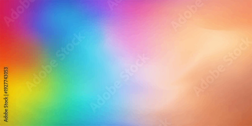 An abstract rainbow background features a bright gradient spectrum with a blurred texture and colorful light patterns to create a vibrant art wallpaper design