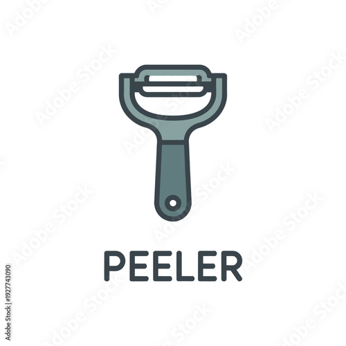 Simple illustration of a kitchen vegetable peeler with label text
