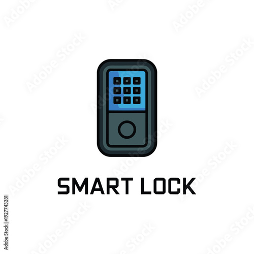 Illustration of a modern smart lock with a numeric keypad and text