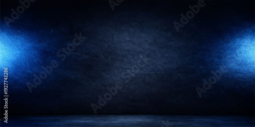 Vintage dark blue grunge concrete wall texture with a blank dirty surface design for an empty room backdrop
