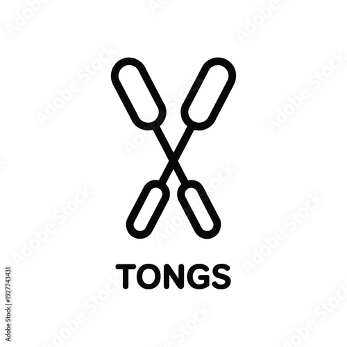 Simple black and white icon depicting a pair of kitchen tongs