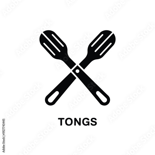 Black silhouette illustration depicting a pair of crossed kitchen tongs