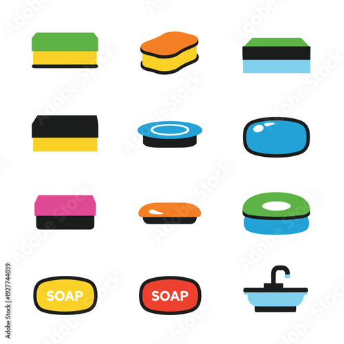 Collection of Colorful Soap Bar Illustrations with Various Shapes and Designs.