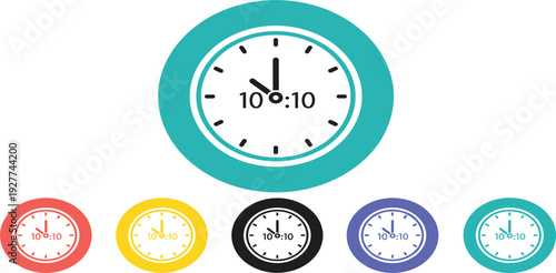 Wall Clock Icon Set Showing Time Ten Past Ten with Color Variations for Office Schedule Time Management and Modern Interface Design