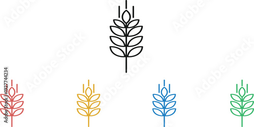 Wheat Ear Icon Set in Multiple Colors with Organic Grain Symbol for Agriculture Farming Harvest Food Production and Eco Nature Design Projects