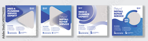 Professional Plumbing Services Marketing Template Bundle For Social Media Posts Banner Ads Featuring Technician Electrician Handyman Repair Renovation Maintenance Square Flyer Posters