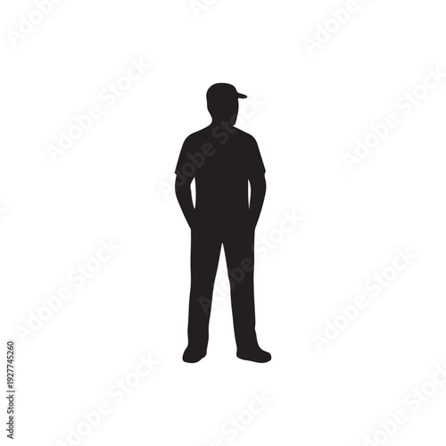 Confident man standing with hands in pockets silhouette vector icon
