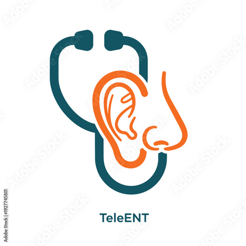 Modern graphic symbolizing telemedicine for ENT health, featuring diagnostic tools for remote medical consultations and digital care