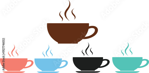 Hot Coffee Cup Icon Set with Steam Beverage Mug Symbols for Cafe Restaurant Breakfast Menu and Drink Branding Design Projects