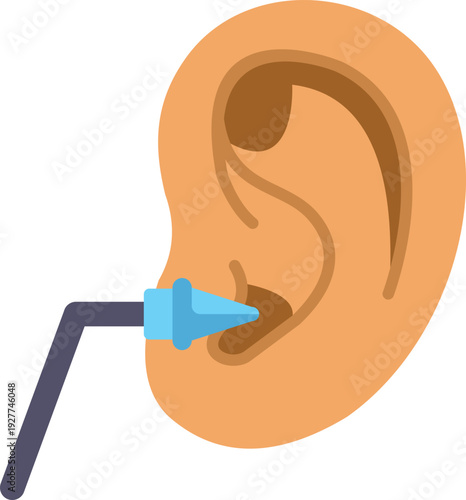 Human ear undergoing examination with an otoscope for hearing health checkup