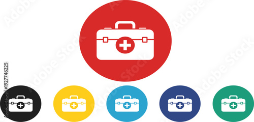 Medical First Aid Kit Icon Set in Multiple Colors with Healthcare Emergency Box Symbol for Hospital Clinic Pharmacy and Safety Design Projects