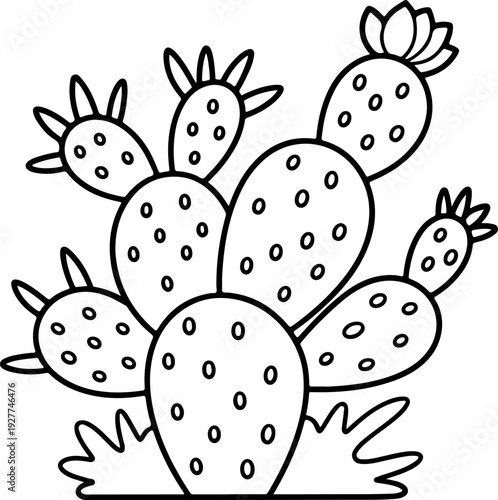 Cute cactus fruits coloring page with smiling faces flat design vector illustration