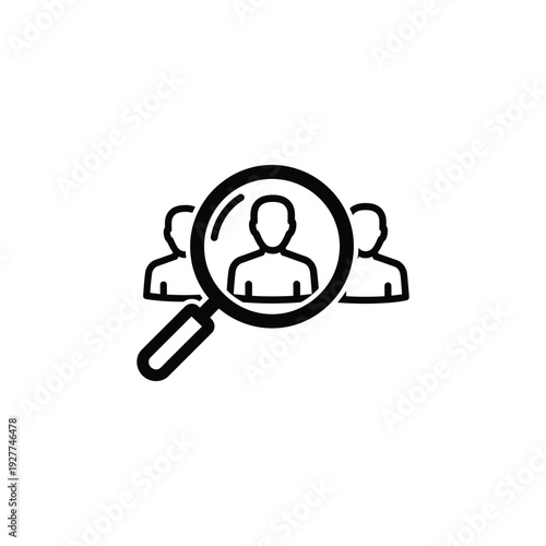 Magnifying glass focusing on a person icon among others in a minimalist illustration