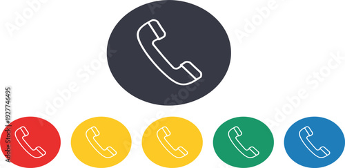 Phone Call Icon Set in Multiple Colors with Handset Communication Symbol for Contact Support Hotline App Interface and Modern Web Design