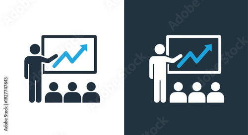 Business growth chart presentation vector illustrationBlue icon set - Modern style icon - Vector icon set - Glyph and solid icon set - Icon vector - Flat Design Icon - line icon set