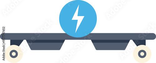 Electric skateboard displaying a lightning bolt symbol for speed and energy