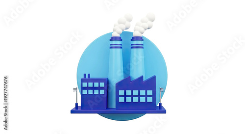 3D Illustration of a Factory with Smoking Chimneys