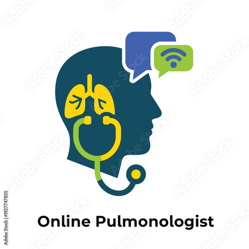 Digital Healthcare Icon Online Pulmonologist Providing Telemedicine Consultations for Respiratory Health and Lung Care Monitoring Services