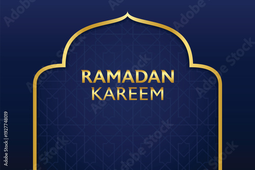 blue gradient Islamic background arabic pattern gold arch decoration eid al fitr ramadan kareem illustration