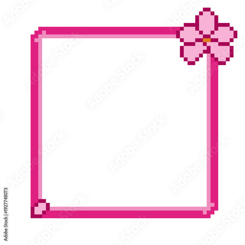 Pixel Art Pink Square Frame with Sakura Flower