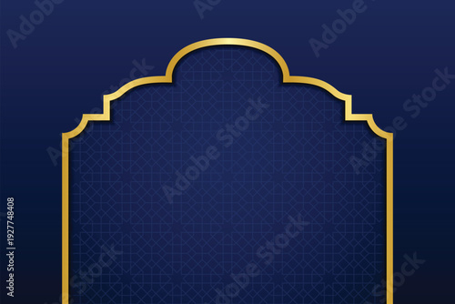 blue gradient arabic background islamic pattern gold arch vector frame illustration ramadan kareem eid al fitr eid mubarak